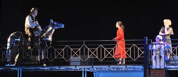 Roy Rogers and Trigger meet Alice, Fritz and Babs on the roof of the Adelphi